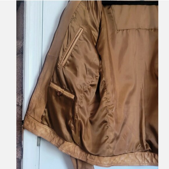MISSANI LE COLLEZIONI Distressed Leather Motorcycle Jacket Men L Sportcoat Tan G - Picture 8 of 16